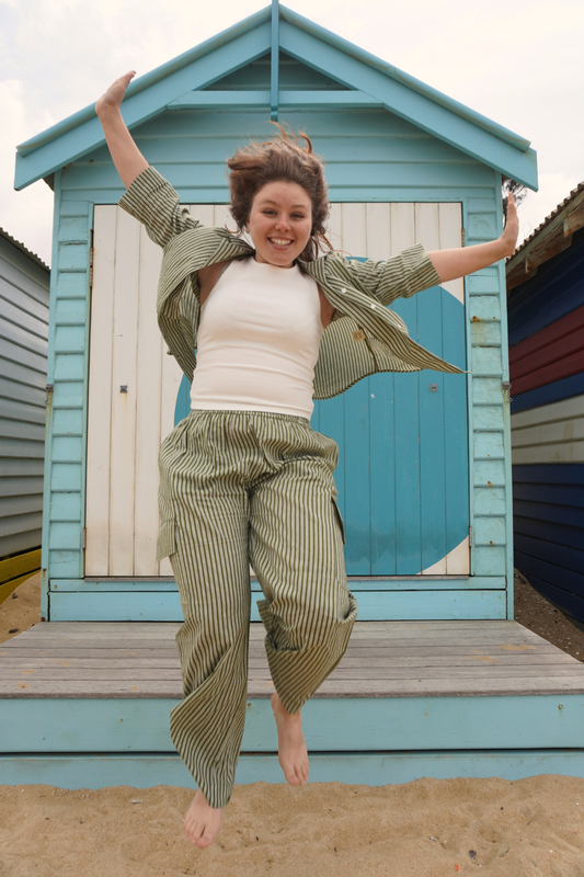 Saans Olive Stripe Set