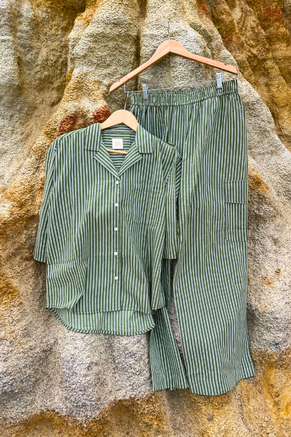 Saans Olive Stripe Set